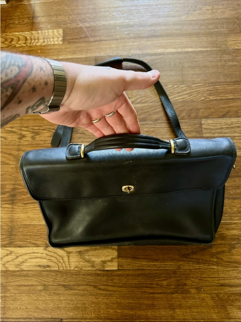 Coach Black Leather Briefcase with Gold Hardware Vintage - Picture 3 of 10